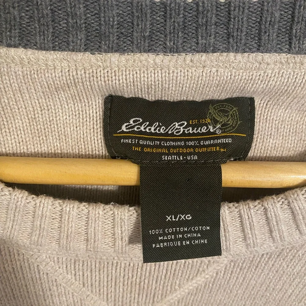 Eddie Bauer Cream Crewneck Sweater Classic Knit 100% Cotton - Picture 5 of 7